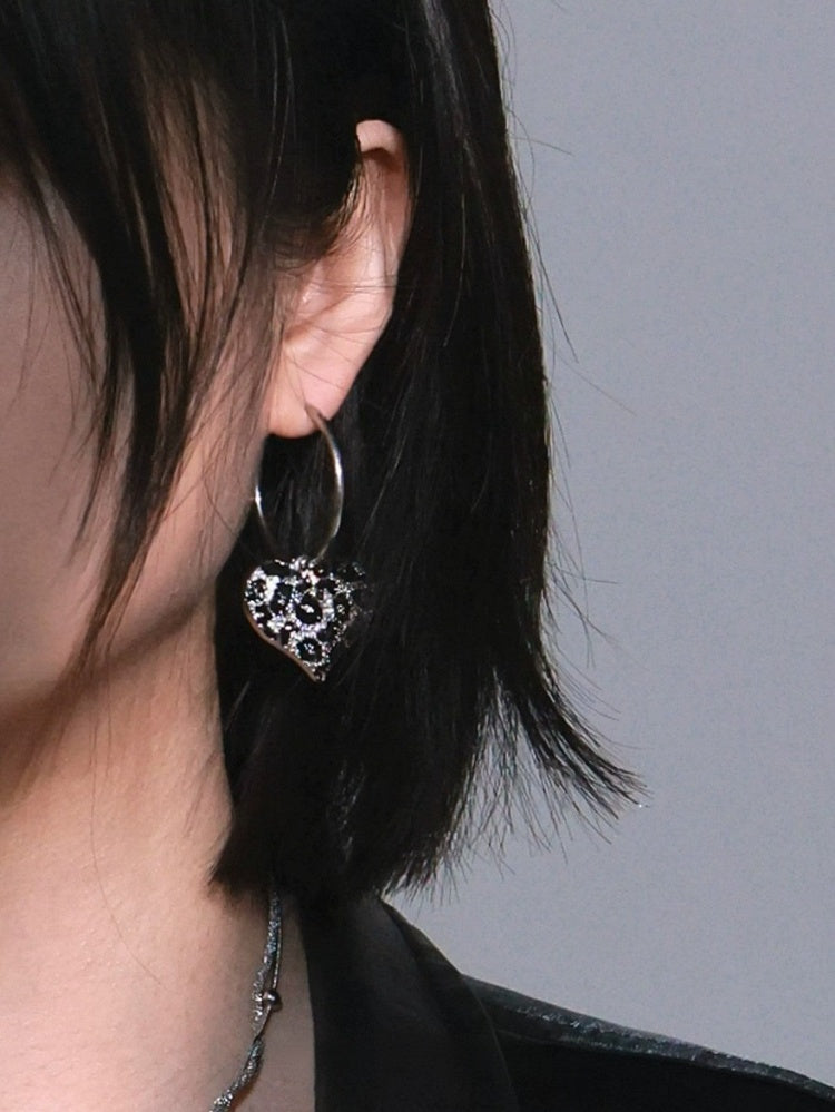 Leopard Heart Silver Earrings