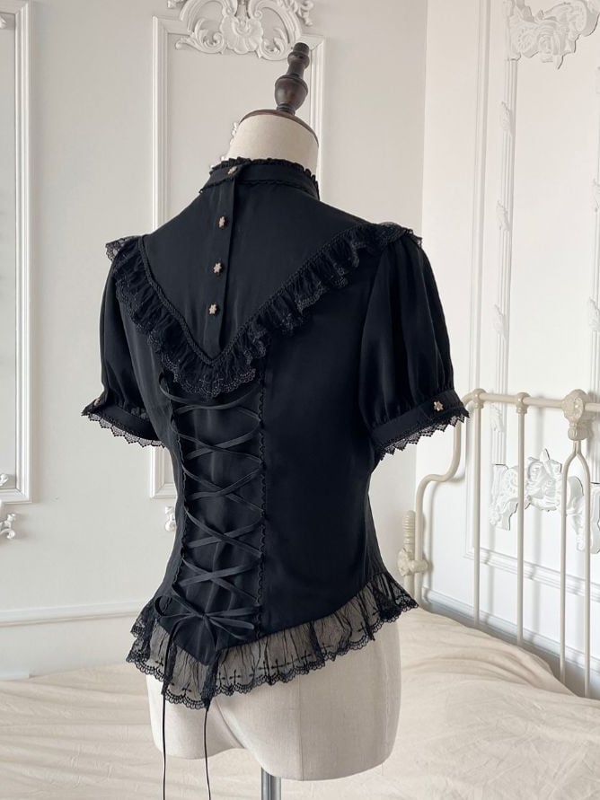 Lace with Gothic Black Blouse Trim Embroidered Design and Lolita