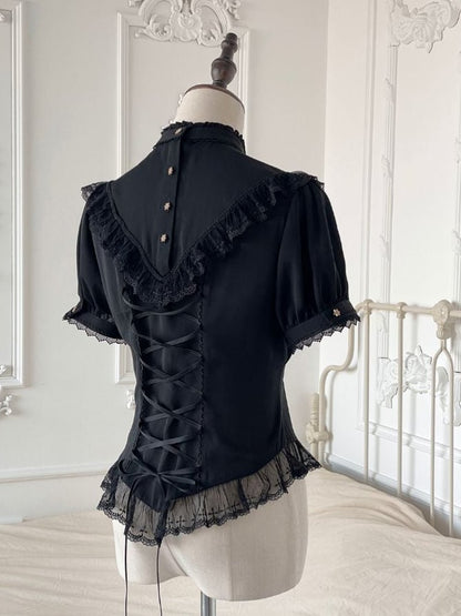 Lace with Gothic Black Blouse Trim Embroidered Design and Lolita