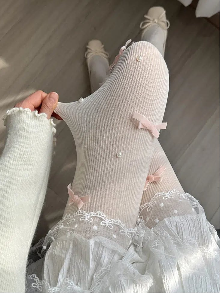 Colors: with Ribbed Tights Accents Bow Yellow (2 Pearl