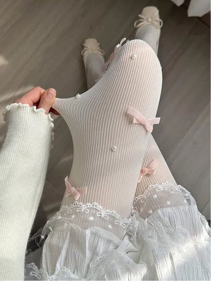 Colors: with Ribbed Tights Accents Bow Yellow (2 Pearl