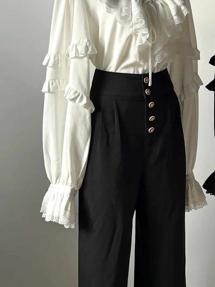 High-Waisted Pants with Details Ouji Button Lolita Black