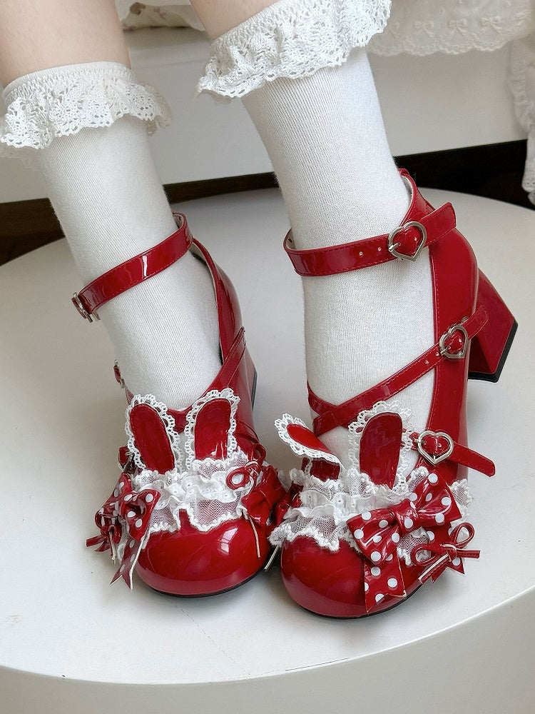 Sweet with Shoes Straps Mid-heel Lolita Crisscross Red