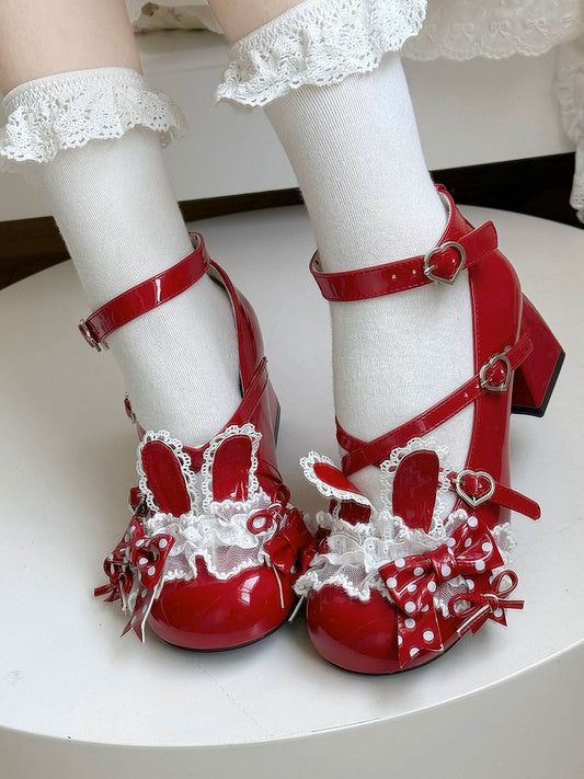 Sweet with Shoes Straps Mid-heel Lolita Crisscross Red