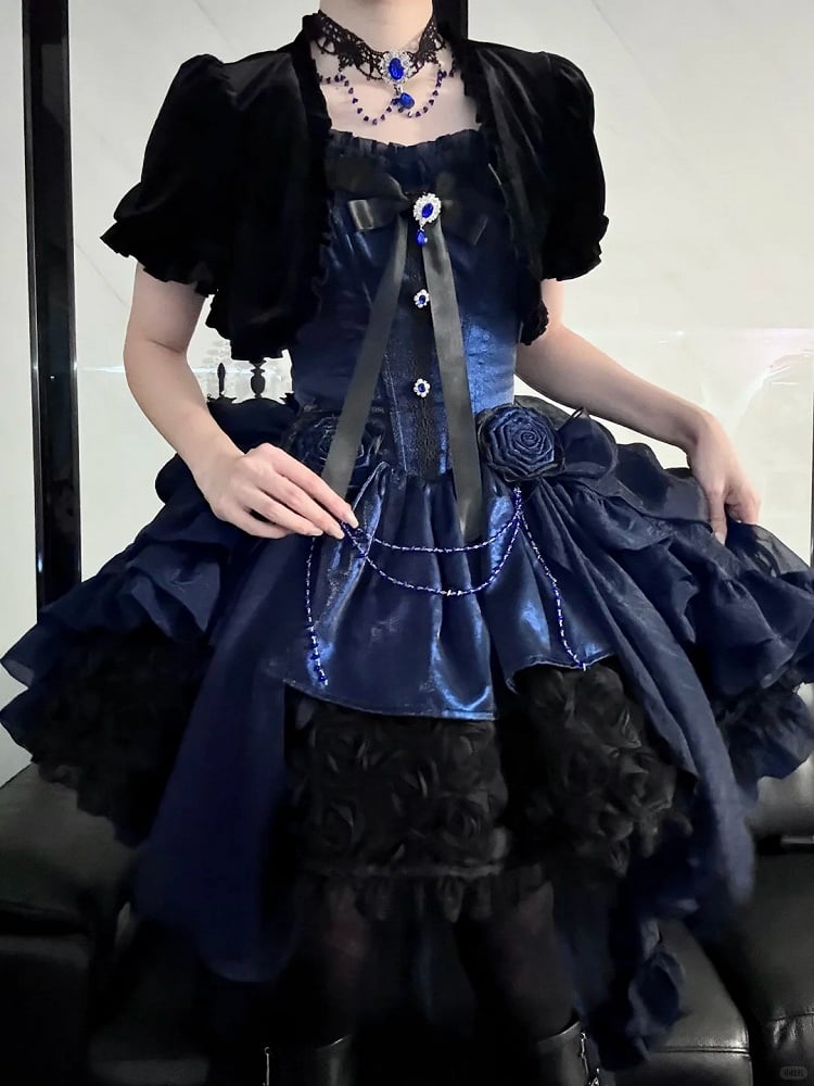 Detachable with Bolero Velvet Sleeves Black Bell