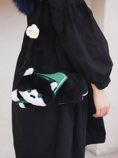 黒のかわいい猫型ぬいぐるみクロスボディバッグ
