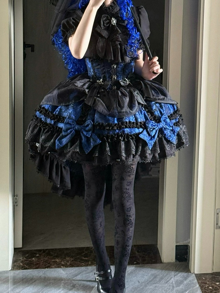 Spider Cross Gothic Skirt with Ruffles, Black & Blue Theme - Pear Island Sweet Tea