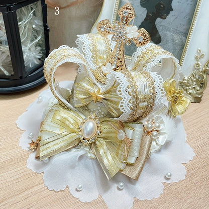 Bowknot Options Cross Lace Hime Trim Mini Rhinestone Hat Details 7 Lolita Crown