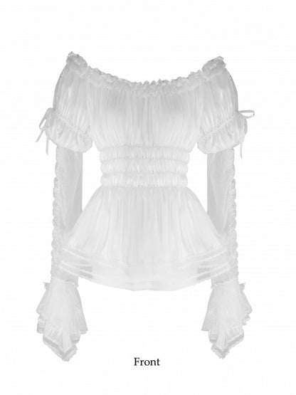 Lace Cuffs Blouse White with Off-the-shoulder Lolita