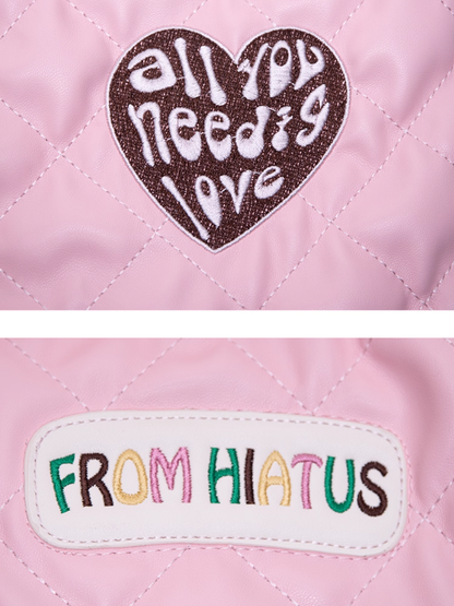 Sweet Pink Diamond Bag With Clover And Letter Embroidery Quilted Drawstring Shoulder