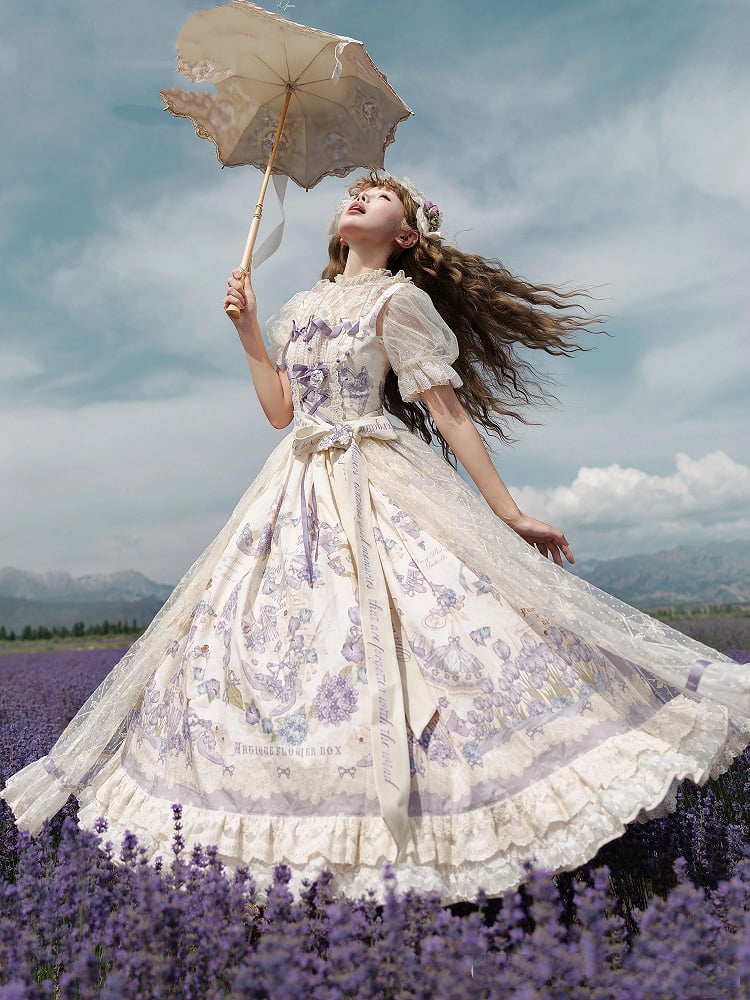 Purple Jumper Plus Lolita Skirt Print Classic Floral Sizes Available Elegant