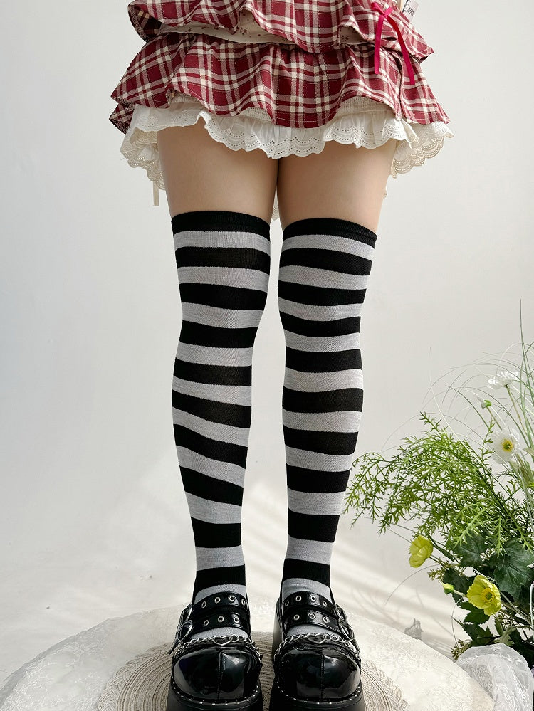 Black&Purple Striped Pattern Lolita Over Knee Stockings