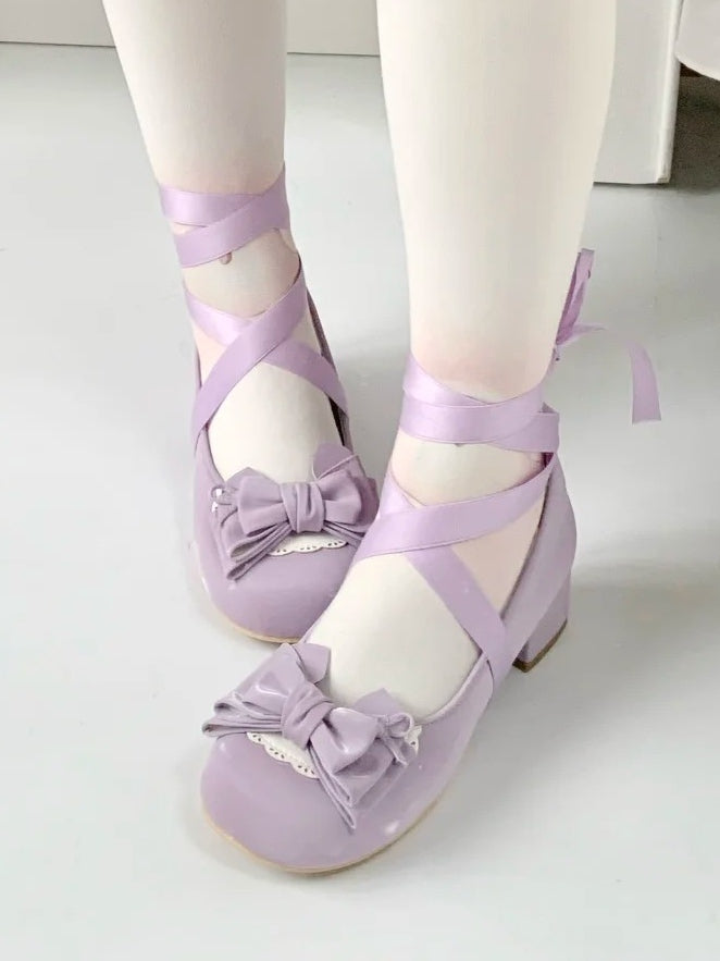 Low Ankle - Heart with Heels Snap Scalloped Lolita Ribbon Sweet Purple Edge Ballet