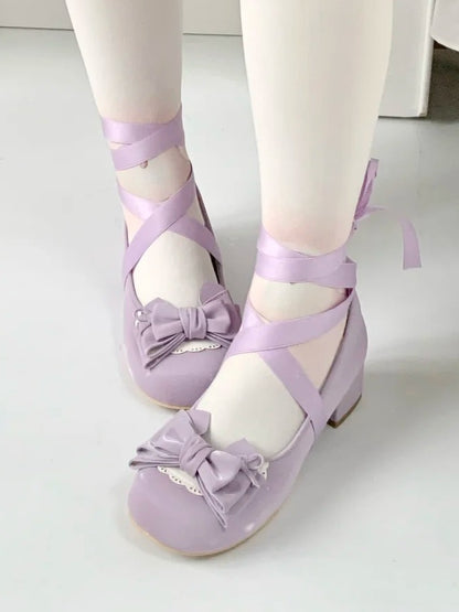 Low Ankle - Heart with Heels Snap Scalloped Lolita Ribbon Sweet Purple Edge Ballet