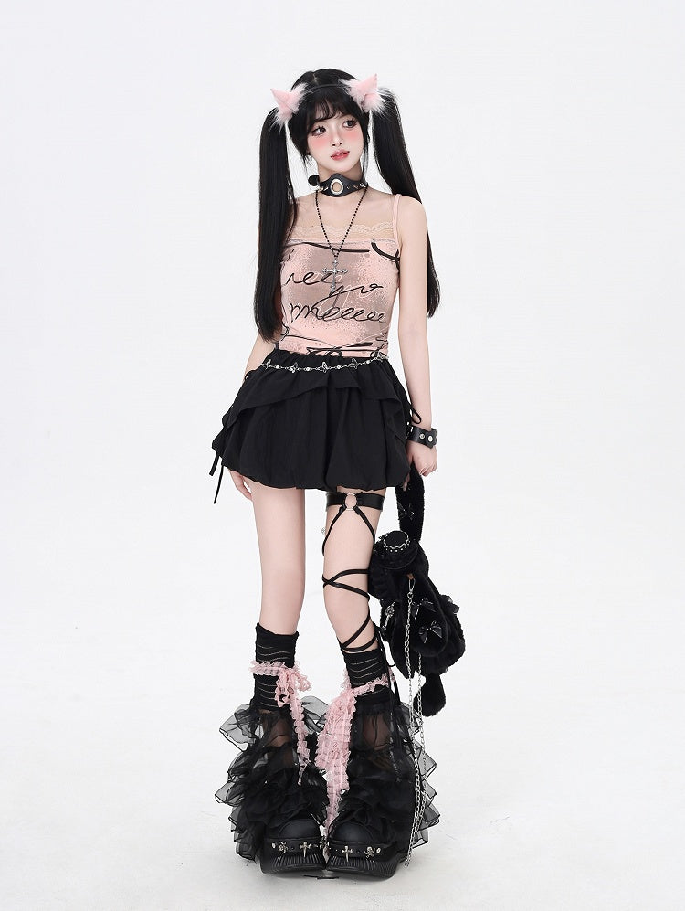 Three Top/Bubble Ways Black Wear Skirt