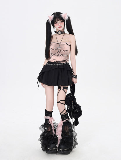 Three Top/Bubble Ways Black Wear Skirt