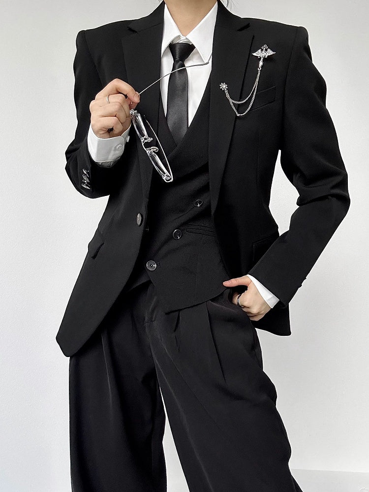 Ouji Lolita Black Unisex Blazer Size S with Shoulder Pads Functional Pockets - ASAE