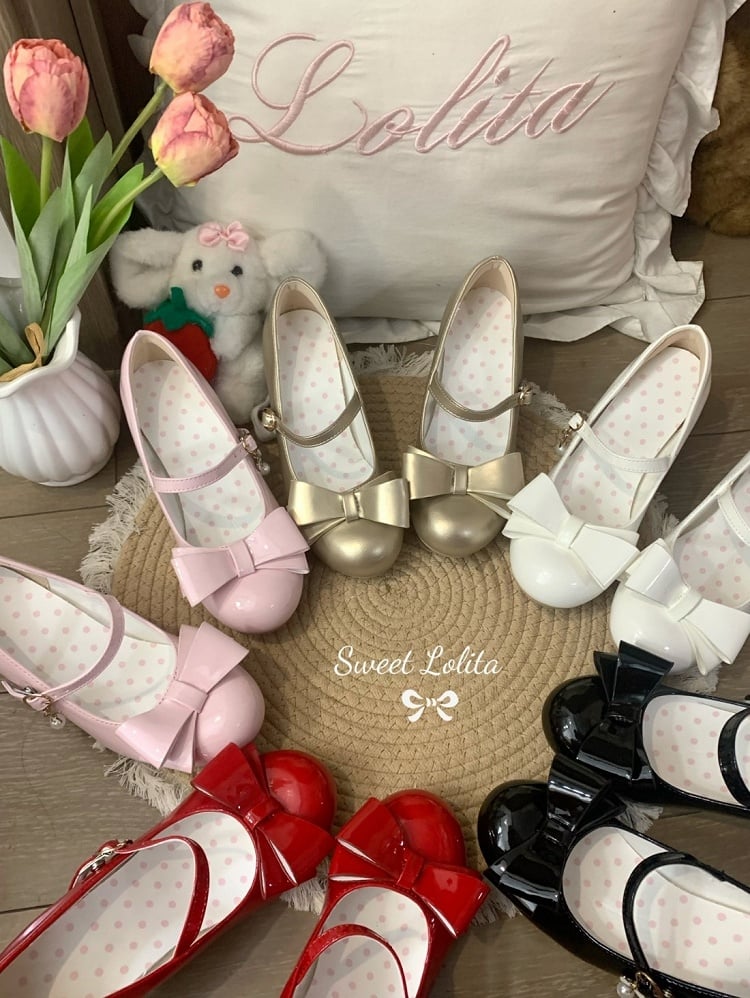 Golden Sweet Lolita Mary Janes - 5cm Heeled Bow Shoes