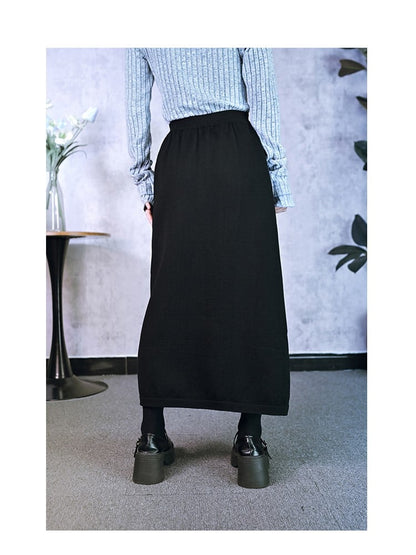 with Cheongsam Jacquard Pattern Skirt Diamond Multicolor Knit Black