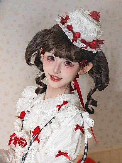 White/Pink/Red/Blue Lace Strawberry Decoration Lolita Cake Mini with Hat and