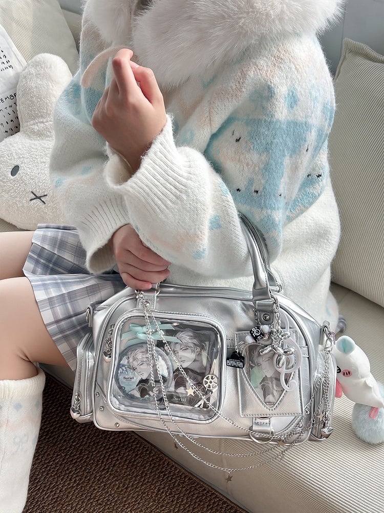 Handbag Shiny Display with Holder Window Silver Card Ita