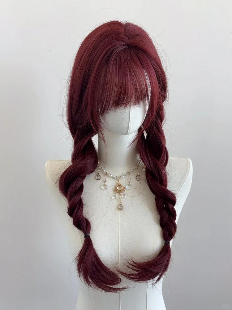 Red Bangs with 65CM Wig Air Wavy Rose
