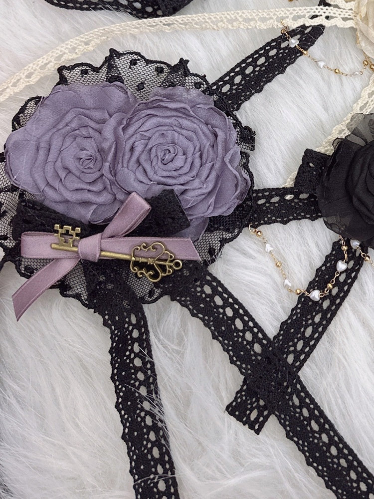 Rose Lace Bow Trim Hairclip 6 Color Floral Options