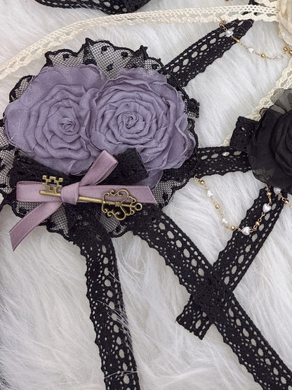 Rose Lace Bow Trim Hairclip 6 Color Floral Options