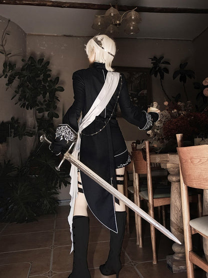 Design Asymmetrical Black Embroidered with Ribbon + Top Garters Ouji Shorts Lolita Silver