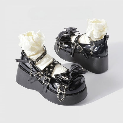 Mary Janes Bow - at Platform Black Top Gothic