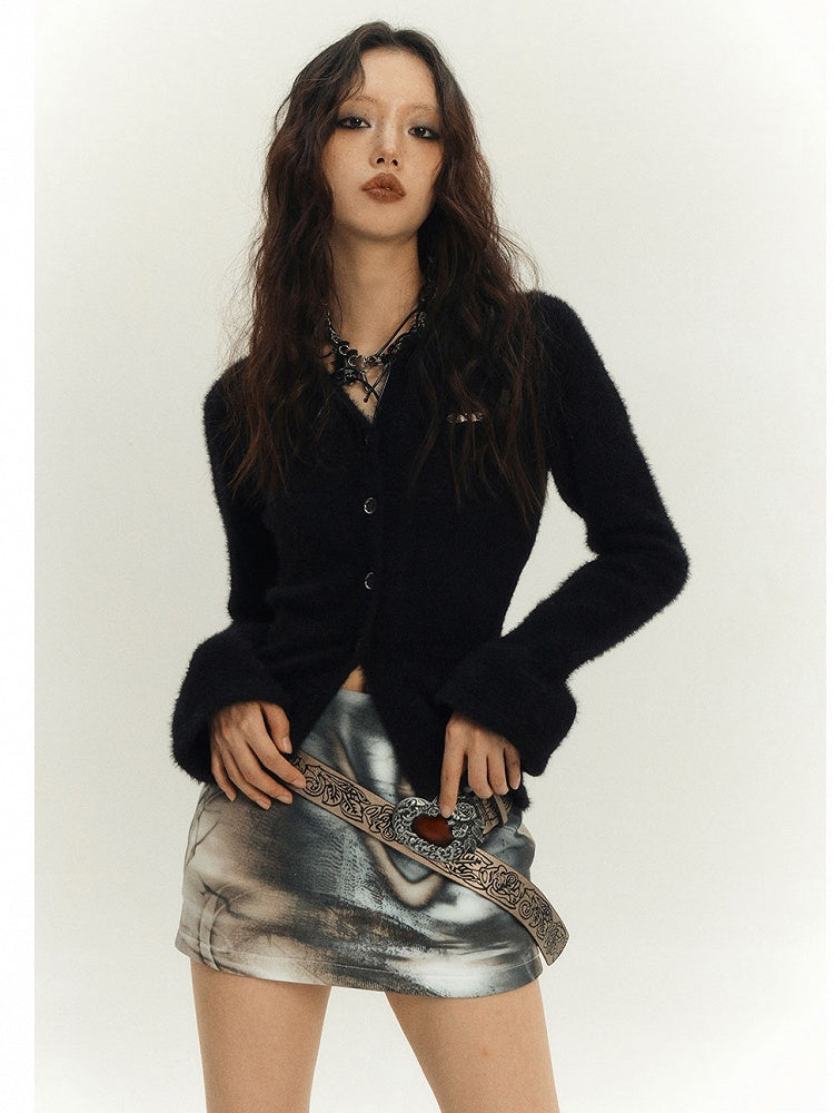 and Gray Punk Mini Bodycon Skirt Black