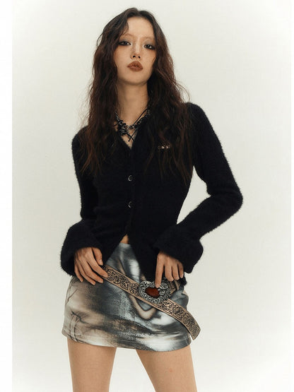 and Gray Punk Mini Bodycon Skirt Black