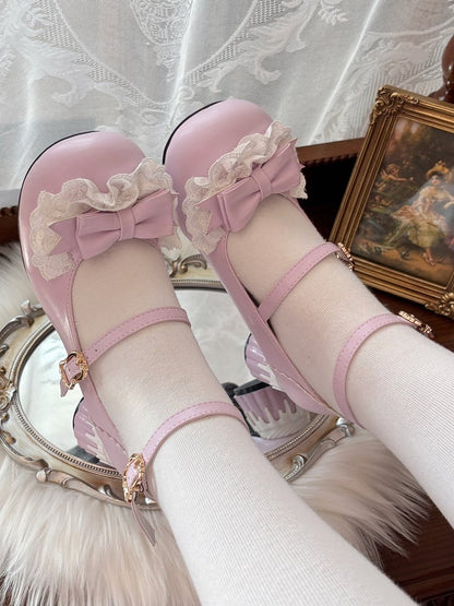 Sweet Janes - Mary Purple Lace Edging Lolita PU Mid-heel