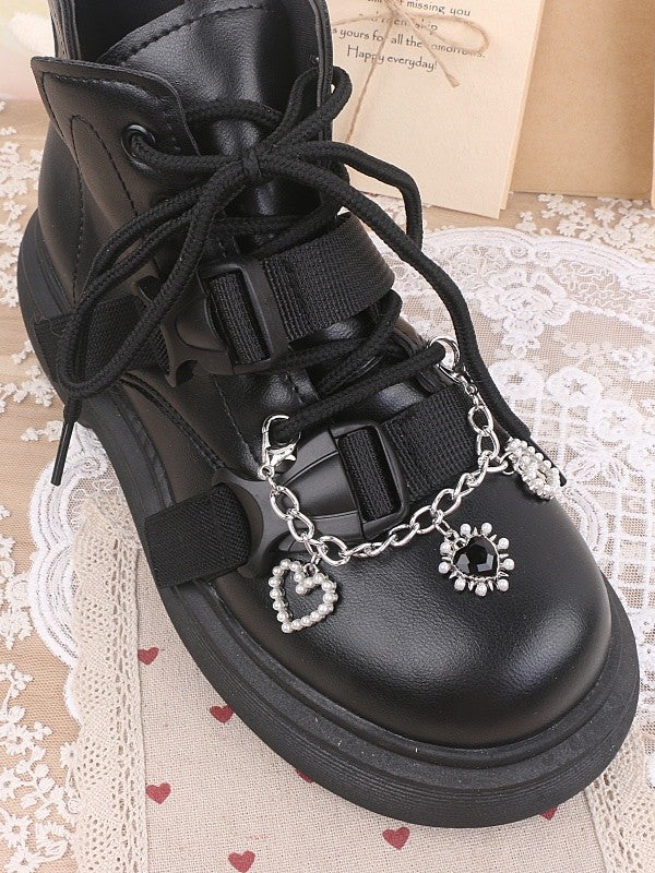 Jirai Options 7 Kei Shoe Chain Heart Pearl Color Rhinestone