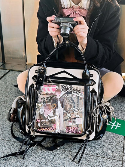 Black Daily Ita Backpack Capacity With Cute Puppy Print Large White