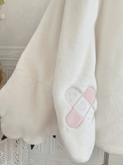 白とピンクの特大ウサギ耳フード付きプラッシュコート