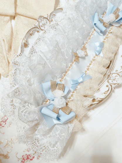 Multi-Layer Blue-White Hairband Lace Gorgeous Lolita Gold-Accented Light