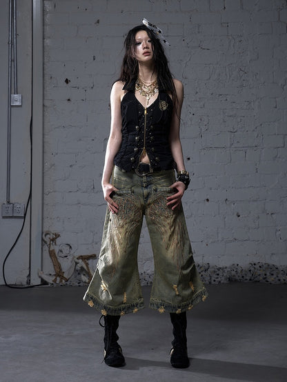 エンジェルブルー/イエロー フェードウォッシュ ディストレストホールズ