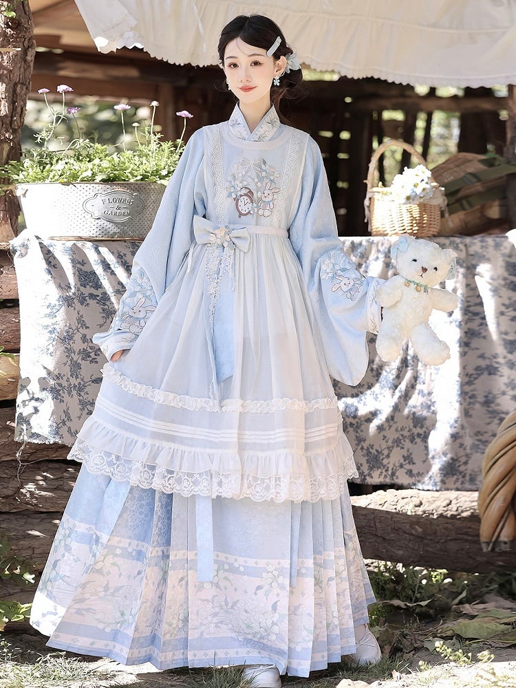 White Overskirt Featuring Rabbit Embroidery Detailing - Unknown Star
