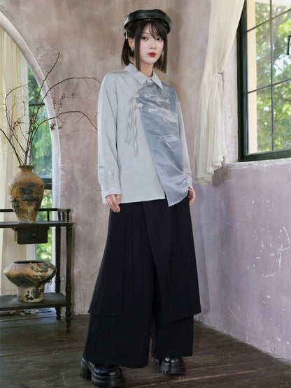 Black Multi-Panel Two-Way Wear Wide Leg Trousers - Quirky Hut
