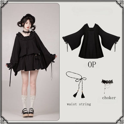 Dress Sleeves Short Neckline Version Black Ruffled Wa Long Square Lolita
