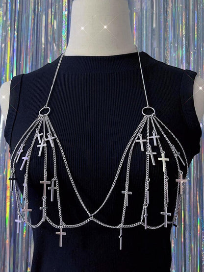 シルバーチャーム Y2K クロスチェストチェーン