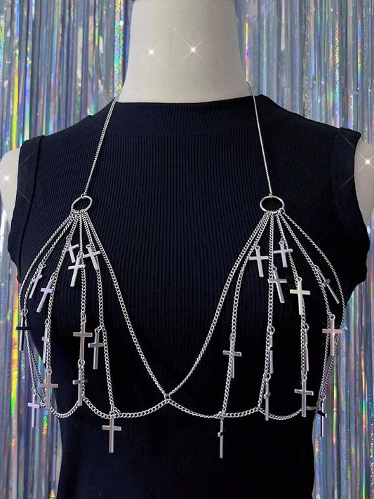 シルバーチャーム Y2K クロスチェストチェーン