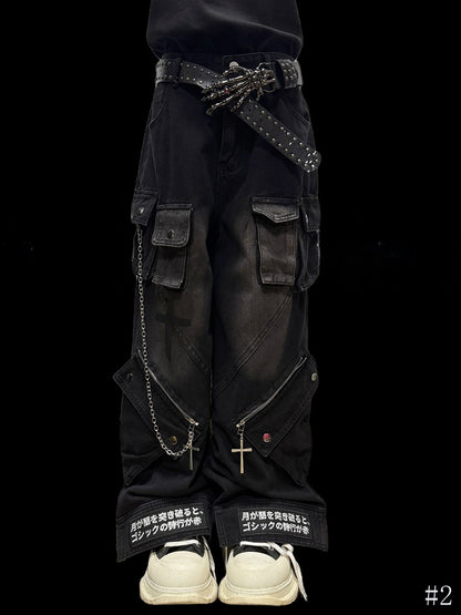 Details Black with Jeans Edge Urban Cargo Faded Zipper Straight-Leg