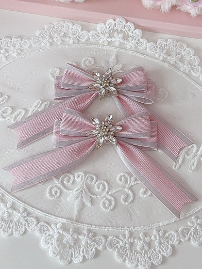 Rhinestone Hairclip Color Options 5 Bowknot Decorated Snow