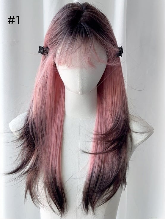 3 Optionen Lange glatte Kunsthaarperücke mit Pony