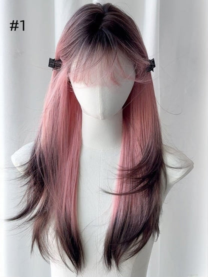 3 Optionen Lange glatte Kunsthaarperücke mit Pony