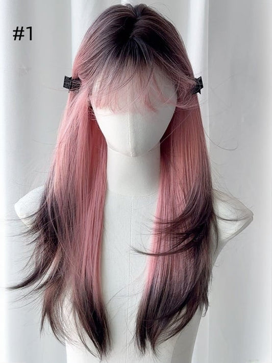 3 Optionen Lange glatte Kunsthaarperücke mit Pony