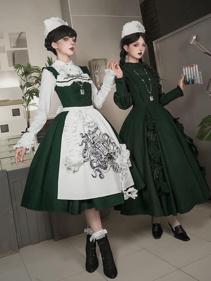 Print with and Lolita Tentacles Apron Vibes White Cthulhu