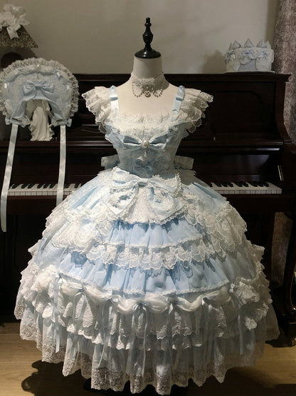 Blue Hanayome Lolita JSK with Bonnet & Full Set - White Sugar Girl